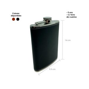 ANFORA ACERO INOXIDABLE FORRO CUERINA 9 ONZAS ROJO Y NEGRO 6310B-1