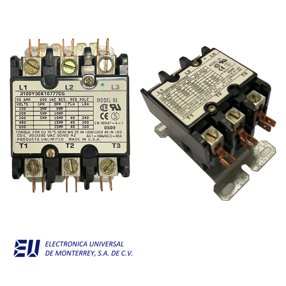 CONTACTOR MAGNETICO 40AMP-FL 50AMP-RES 208/240 VAC 50/60 HZ – J3100Y30K