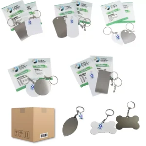 Llavero de Acero Inoxidable Doble Cara Blanco / Plata Caja con 100 piezas