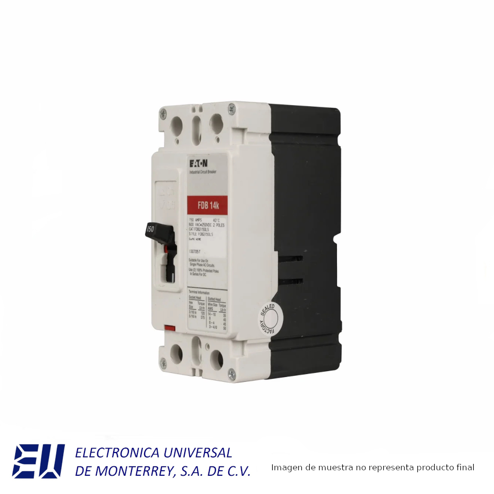 TYPE FDB, 2 POLE, 40A TRIP, 600V CLASS, LINE AND LOA – FDB2040L - Imagen 2