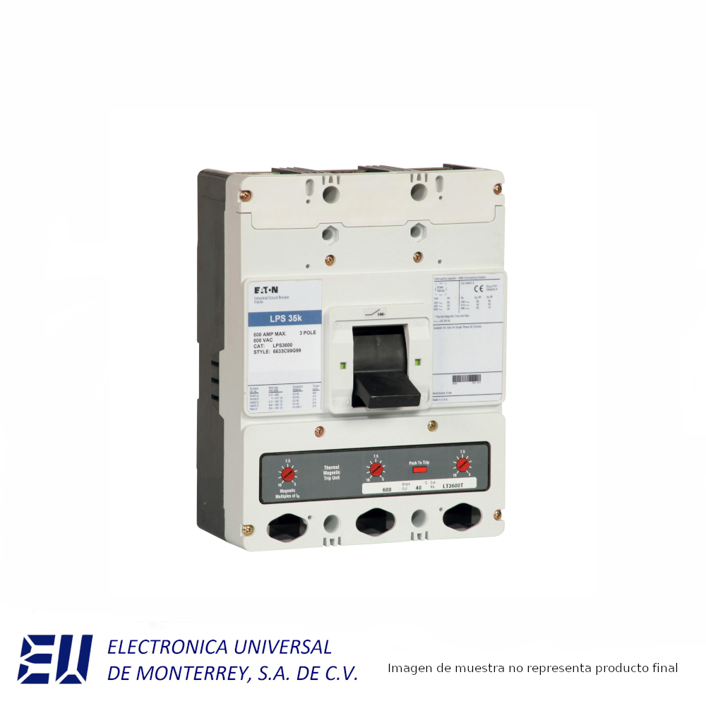 INTERRUPTOR TERMOMAGNETICO DE 3 POLOS, 500 AMP, 600 VCA PROPOSITO DEFINIDO EATON – LDB3500L - Imagen 2
