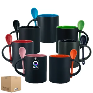 Taza de Cerámica 11oz Mágica Interior y Asa de Color con Cuchara Caja con 36 piezas