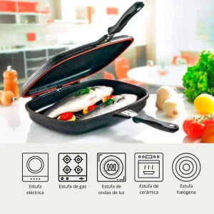 Sarten Double Grill Valeska De 40cm Antiadherente Roca Volcánica